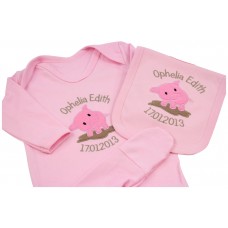 Personalised Baby Girl Gift Set Embroidered Sleepsuit & Bib Set